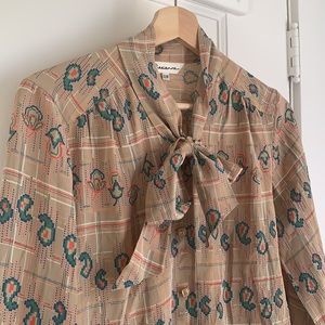 VINTAGE Blouse With Neck Tie Pixel Paisley